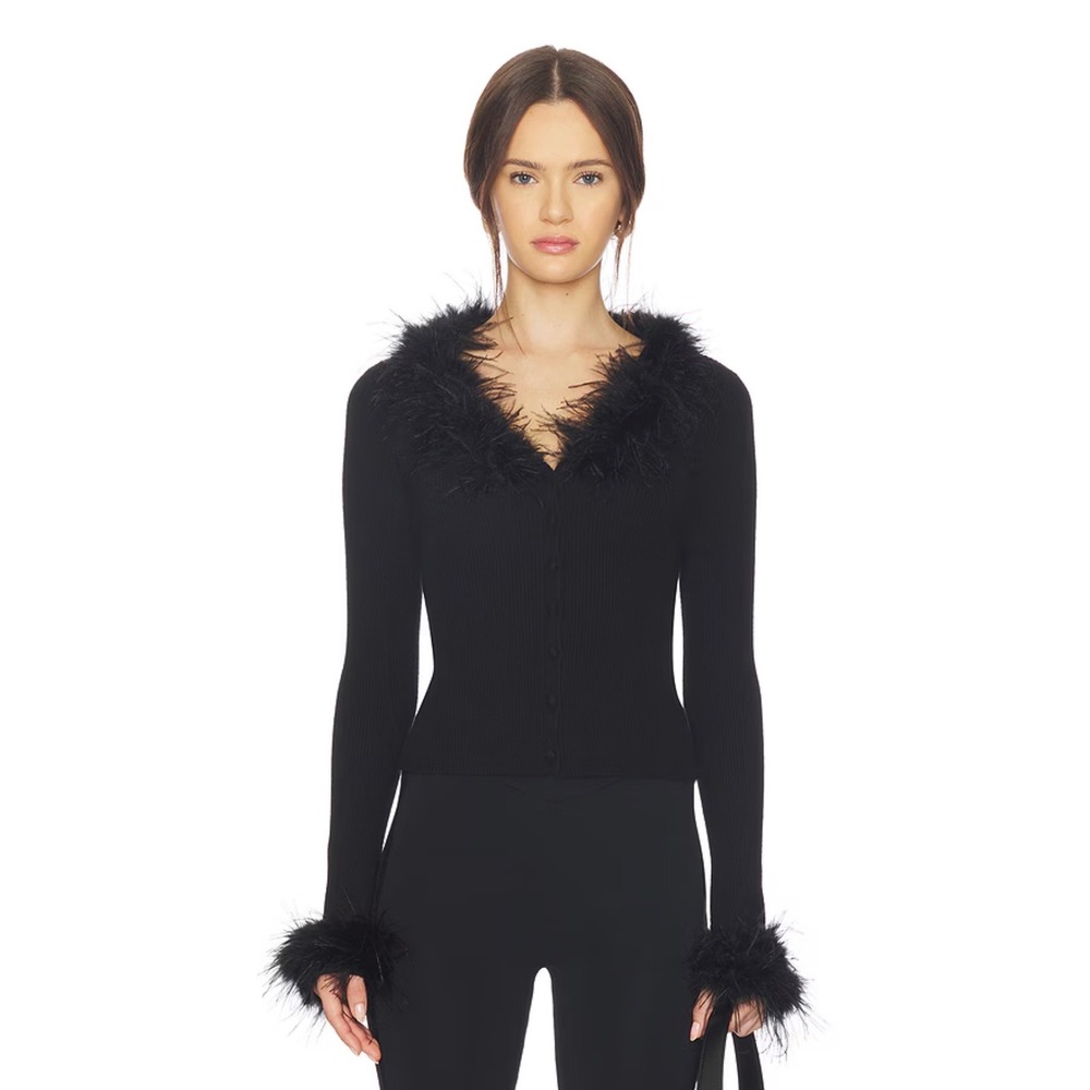 MAJORELLE Lela Feather Cardigan in Black Size Medium (READ) $229 MSRP